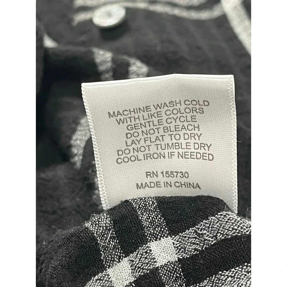 Jane + Delancey Windowpane Plaid Shirt XXL Black White Coastal Boho Tunic Top - Picture 4 of 7